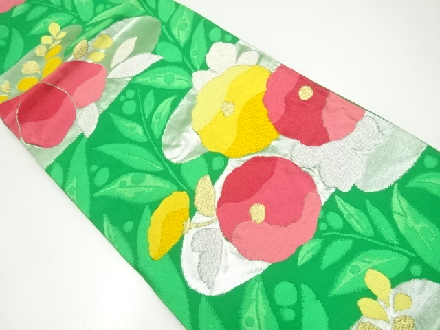 JAPANESE KIMONO / ANTIQUE FUKURO OBI / SILK / WOVEN KIKU & PAULOWNIA